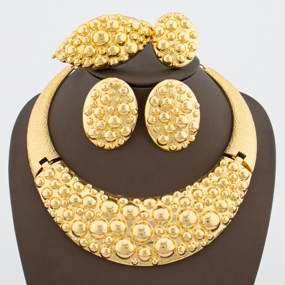 Exaggerate Golden Plated Jewelry Set, Wedding Party