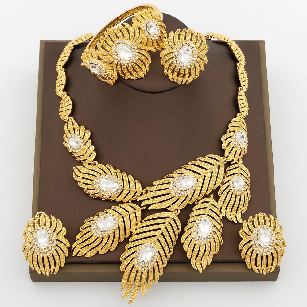 Golden Color Jewelry Set Luxury Leaf Design