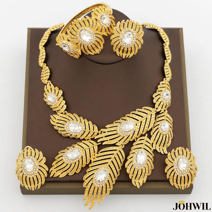 Golden Color Jewelry Set Luxury Leaf Design